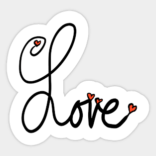 Black Cursive Written Word Love with Red Hearts Sticker